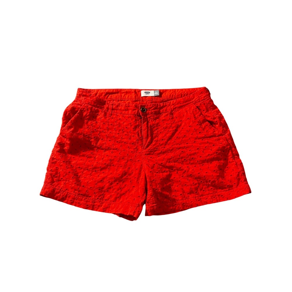 Old Navy Womens Red Eyelet Embroidered Chino Shorts Size 8 Mid Rise Summer Boho
